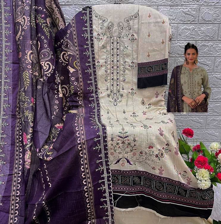 Heavy embroidered Suit with Embroidered Dupatta- Beige