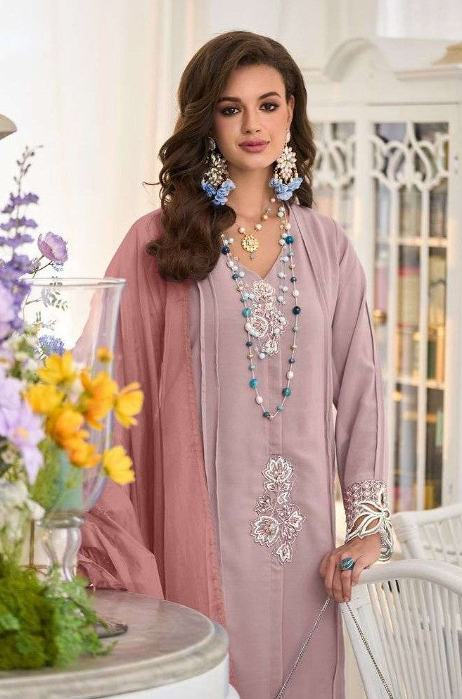 Georgette Designer Suit Set with Hand Embroidery & Contrast Dupatta