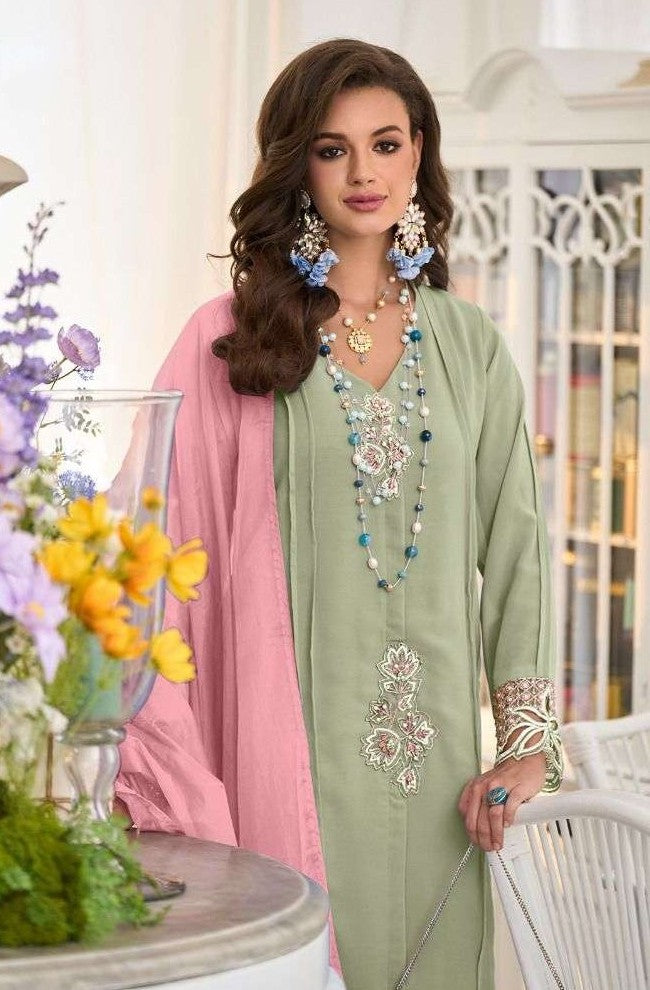 Georgette Designer Suit Set with Hand Embroidery & Contrast Dupatta
