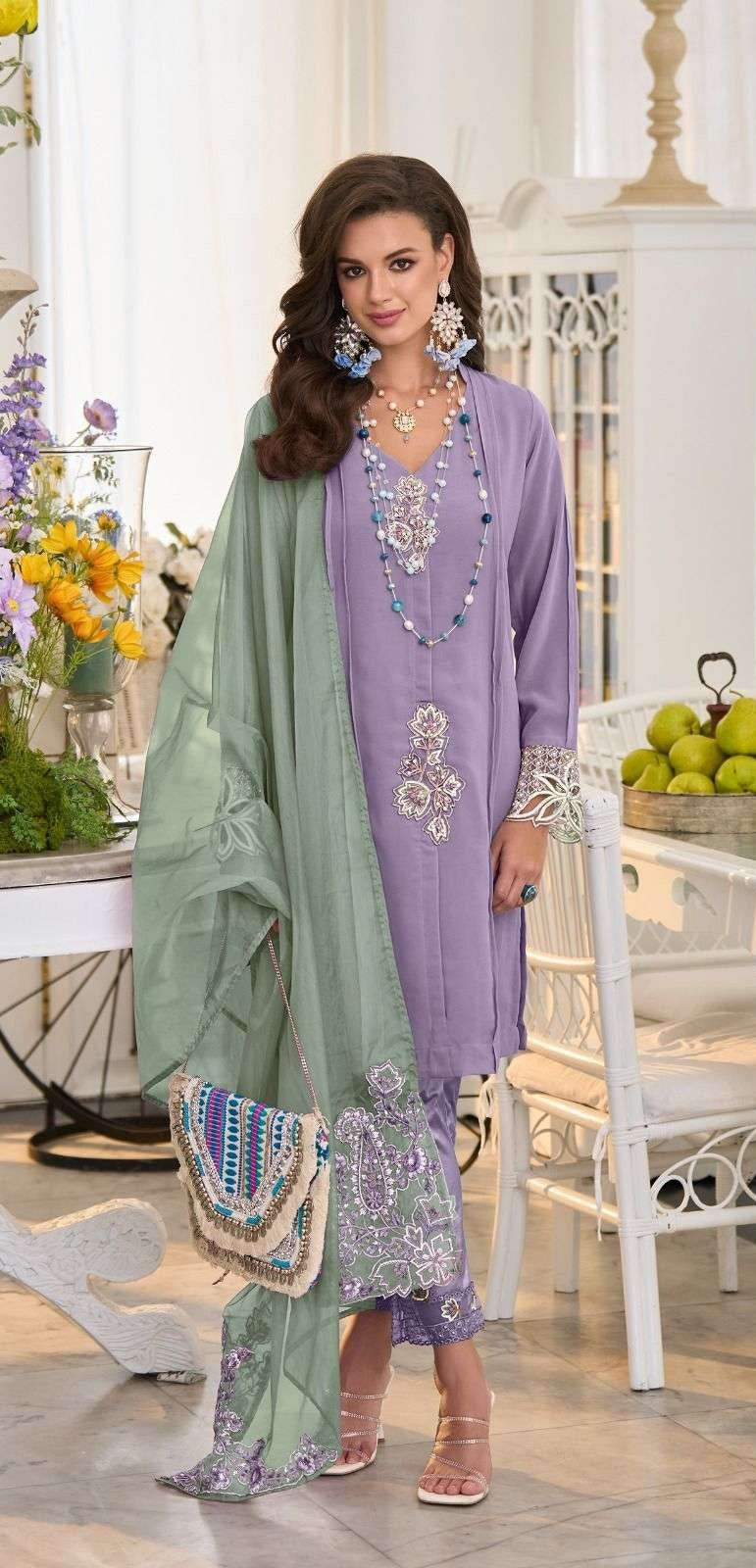 Georgette Designer Suit Set with Hand Embroidery & Contrast Dupatta