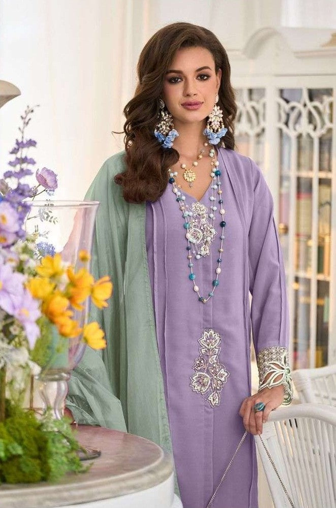 Georgette Designer Suit Set with Hand Embroidery & Contrast Dupatta