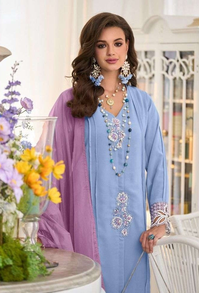 Georgette Designer Suit Set with Hand Embroidery & Contrast Dupatta