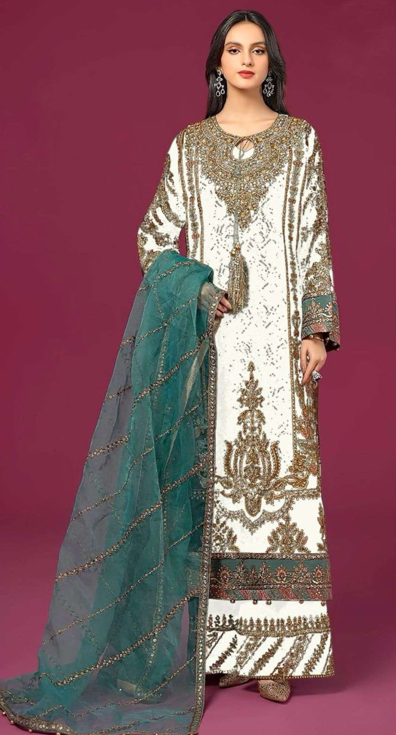 Unstitched Organza Embroidered Suit – Contrast Dupatta | Luxury Wedding Wear