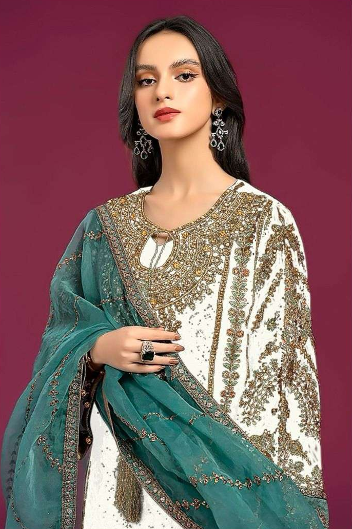 Unstitched Organza Embroidered Suit – Contrast Dupatta | Luxury Wedding Wear