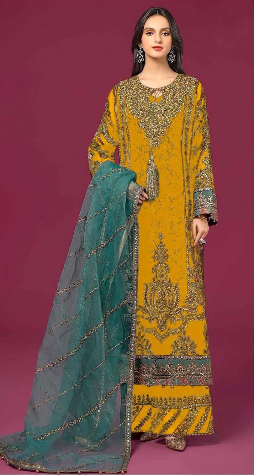 Unstitched Organza Embroidered Suit – Contrast Dupatta | Luxury Wedding Wear