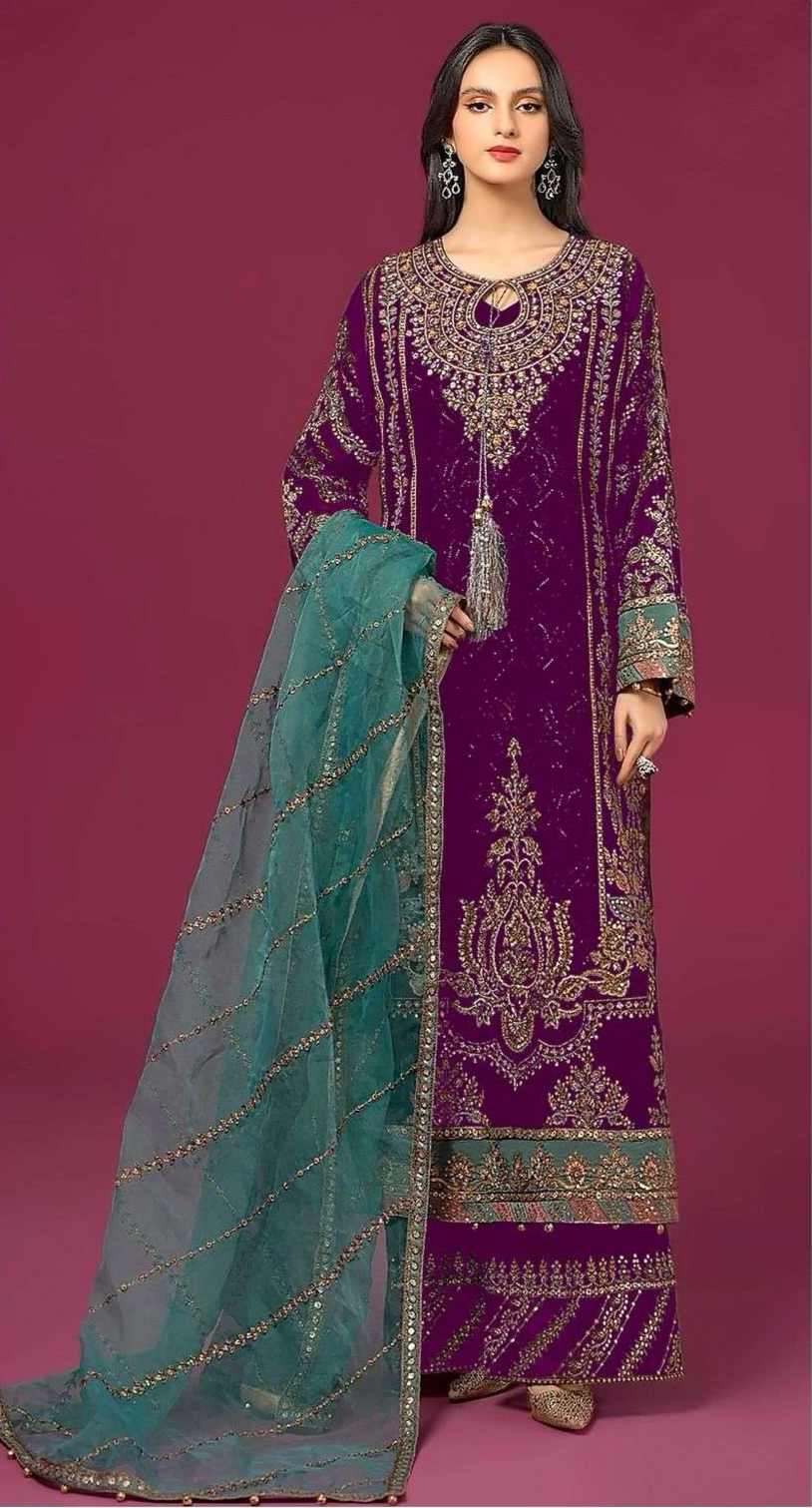 Unstitched Organza Embroidered Suit – Contrast Dupatta | Luxury Wedding Wear