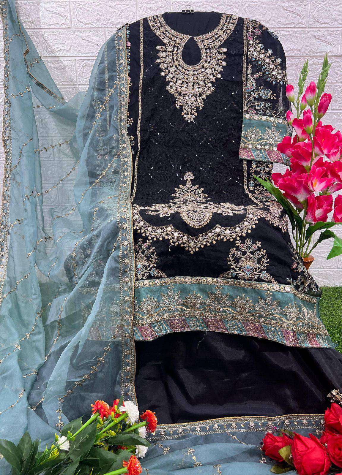 Unstitched Organza Embroidered Suit – Contrast Dupatta | Luxury Wedding Wear