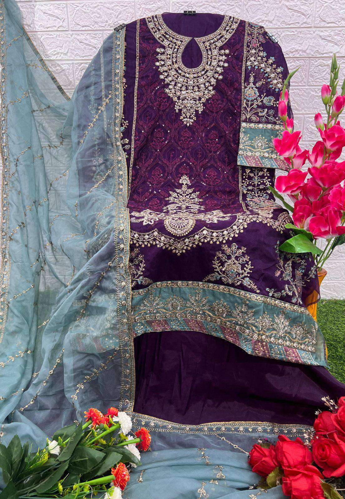 Unstitched Organza Embroidered Suit – Contrast Dupatta | Luxury Wedding Wear