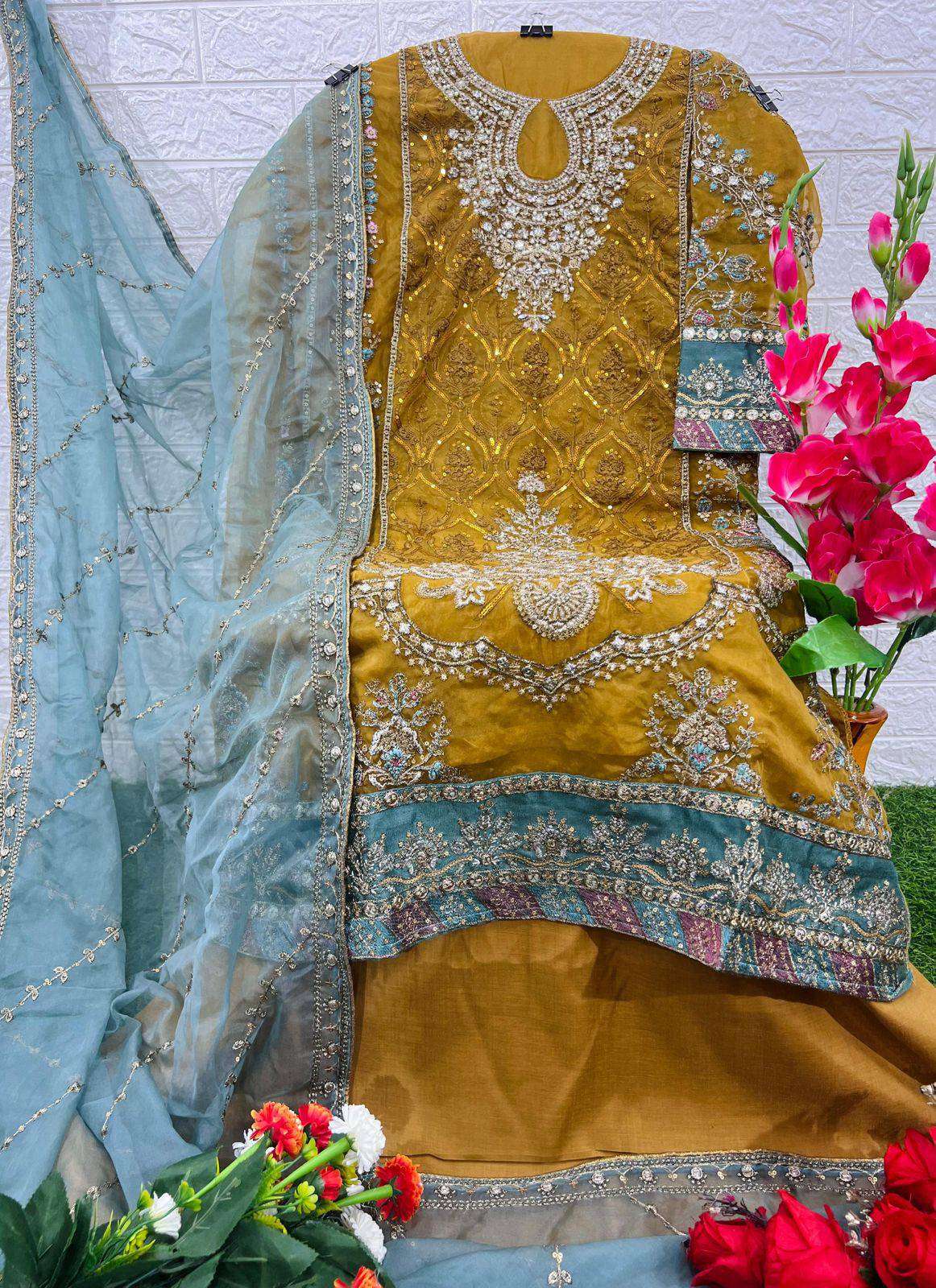Unstitched Organza Embroidered Suit – Contrast Dupatta | Luxury Wedding Wear
