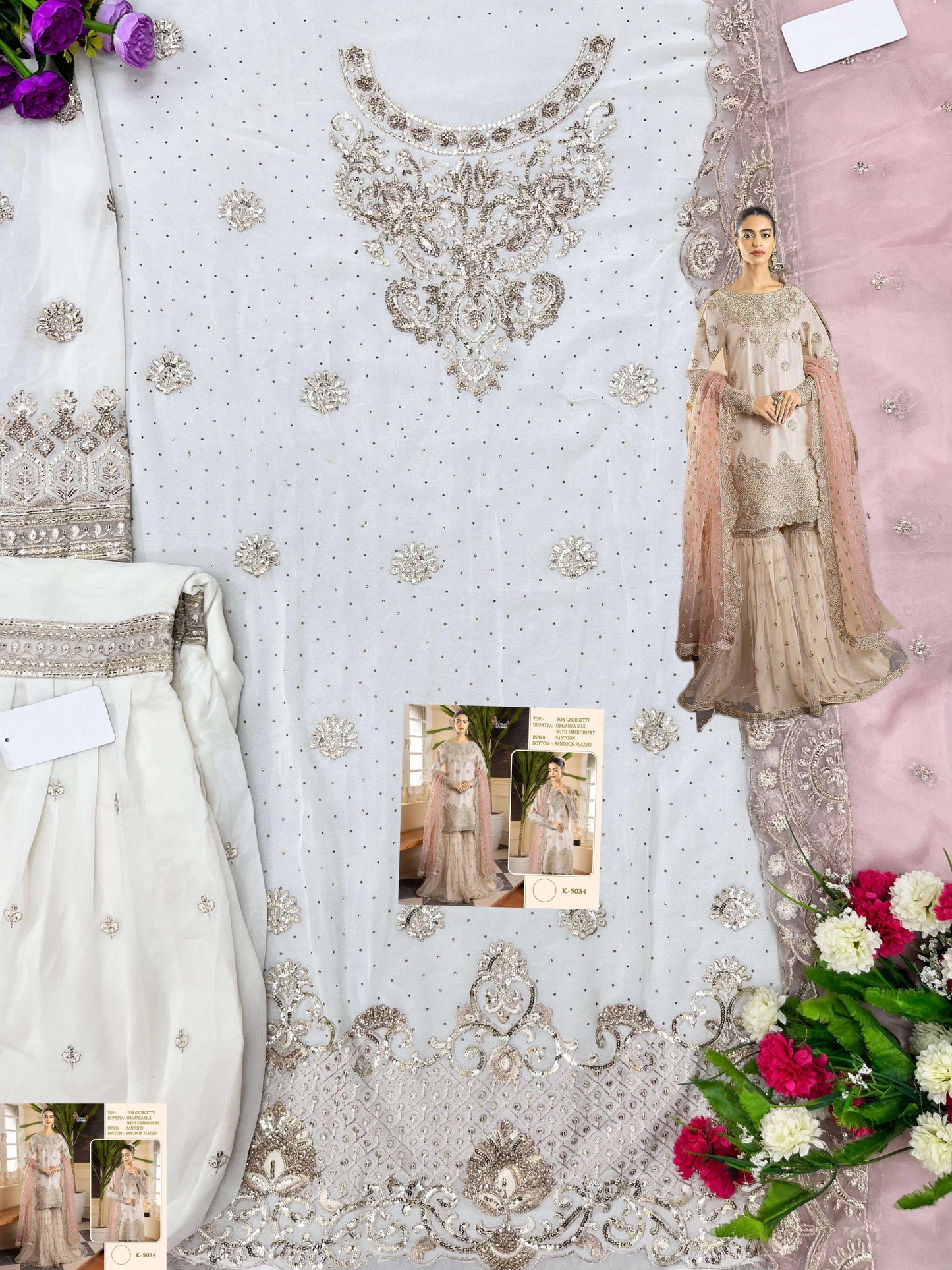 Pure white ethereal gharara Semi-stitched