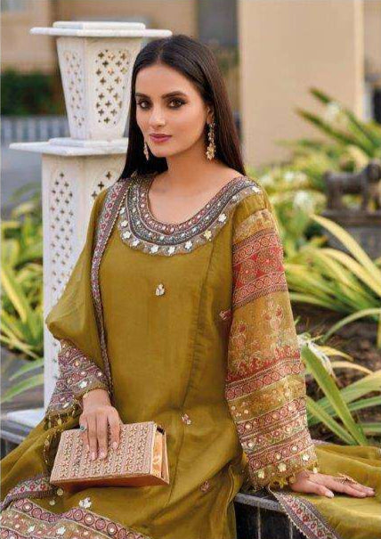 Pure Tissue Viscose Shimmer Set – Gota Patti & Rajwada Print | Sangeet & Mehndi Wear