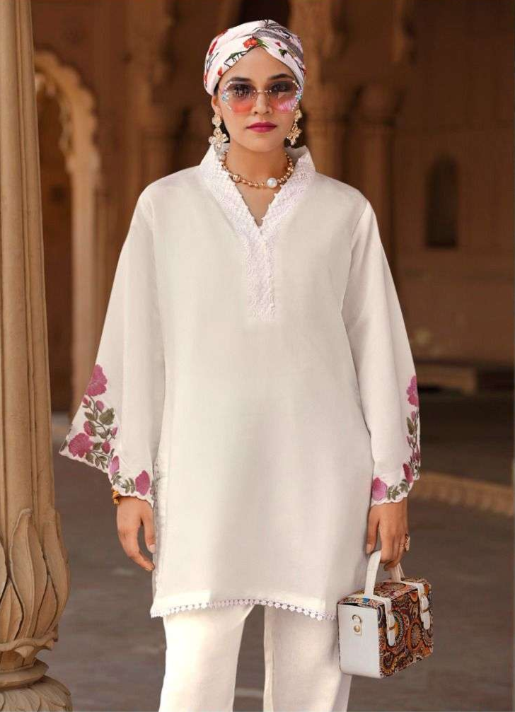 Viscose Silk Co-ord Set – Floral Embroidery & Lace Detailing | Modern Luxury Wear