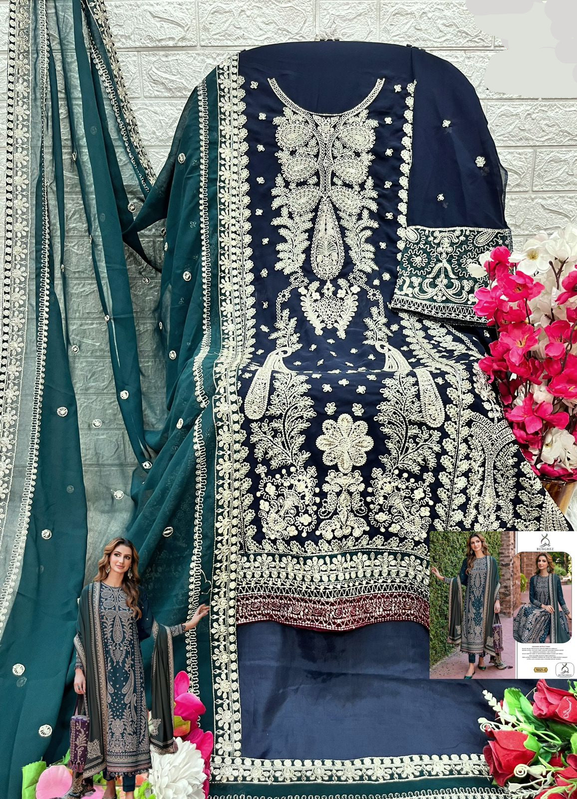 Jewel Tones Georgette Embroidery Suit