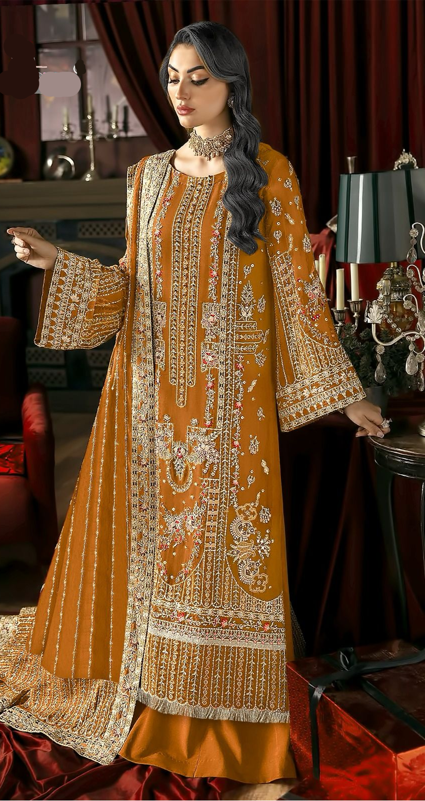 Haldi Yellow Georgette Unstitched Suit – Embroidered & Sequin Work | Haldi & Mehndi Wear