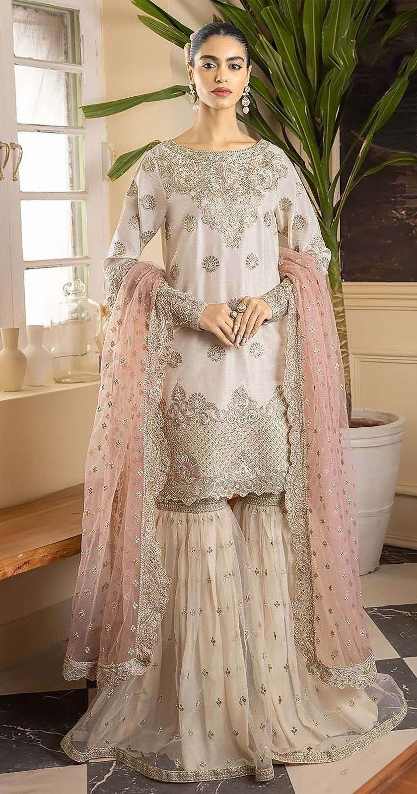 Pure white ethereal gharara Semi-stitched