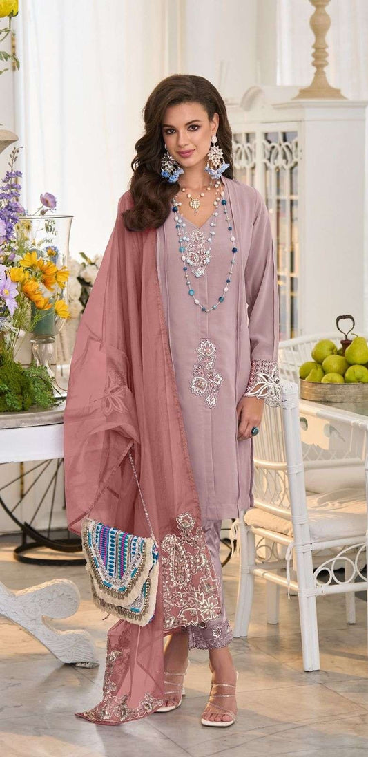 Georgette Designer Suit Set with Hand Embroidery & Contrast Dupatta