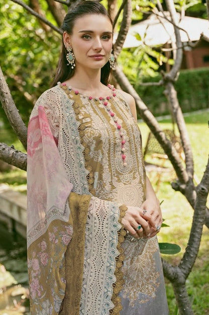 Self embroidered Suit with Embroidered Dupatta- Gold