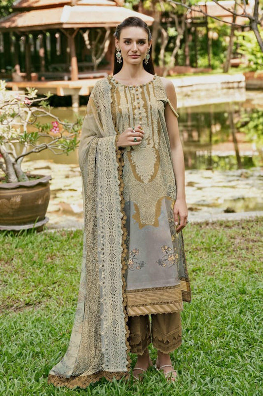 Self embroidered Suit with Embroidered Dupatta- Gold