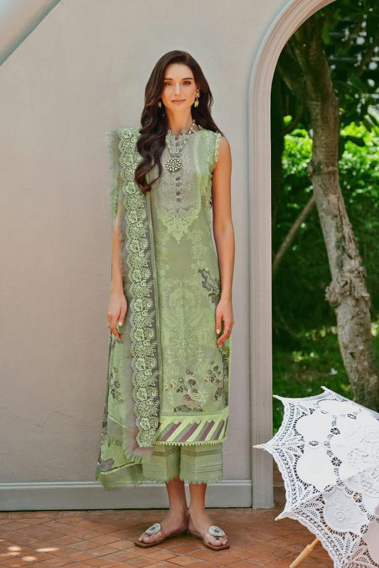Self embroidered Suit with Embroidered Dupatta- Pastel Green