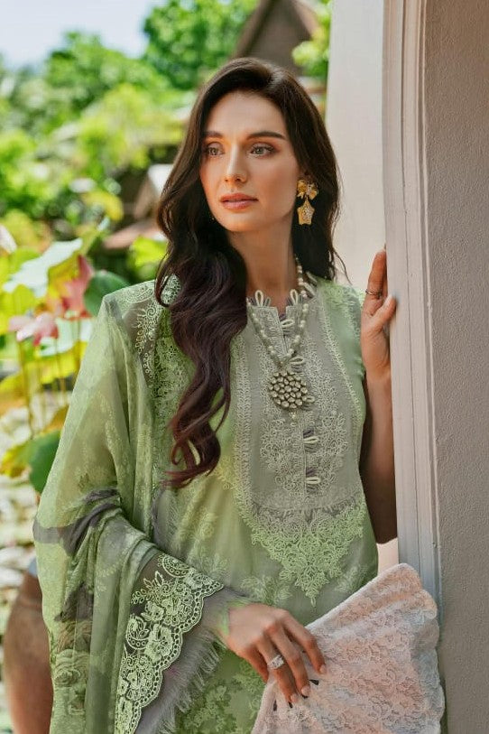Self embroidered Suit with Embroidered Dupatta- Pastel Green
