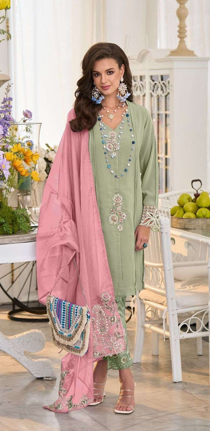 Georgette Designer Suit Set with Hand Embroidery & Contrast Dupatta