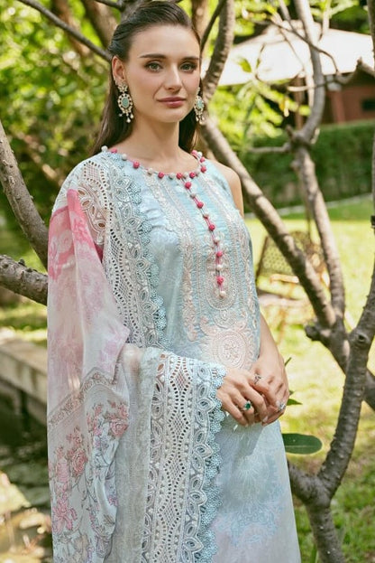 Self embroidered Suit with Embroidered Dupatta- Sky blue