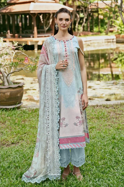 Self embroidered Suit with Embroidered Dupatta- Sky blue