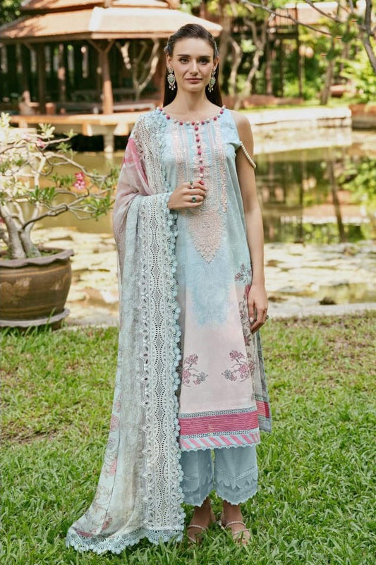 Self embroidered Suit with Embroidered Dupatta- Sky blue