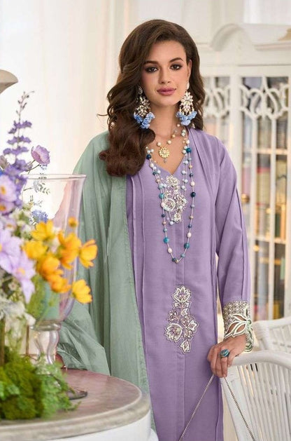 Georgette Designer Suit Set with Hand Embroidery & Contrast Dupatta