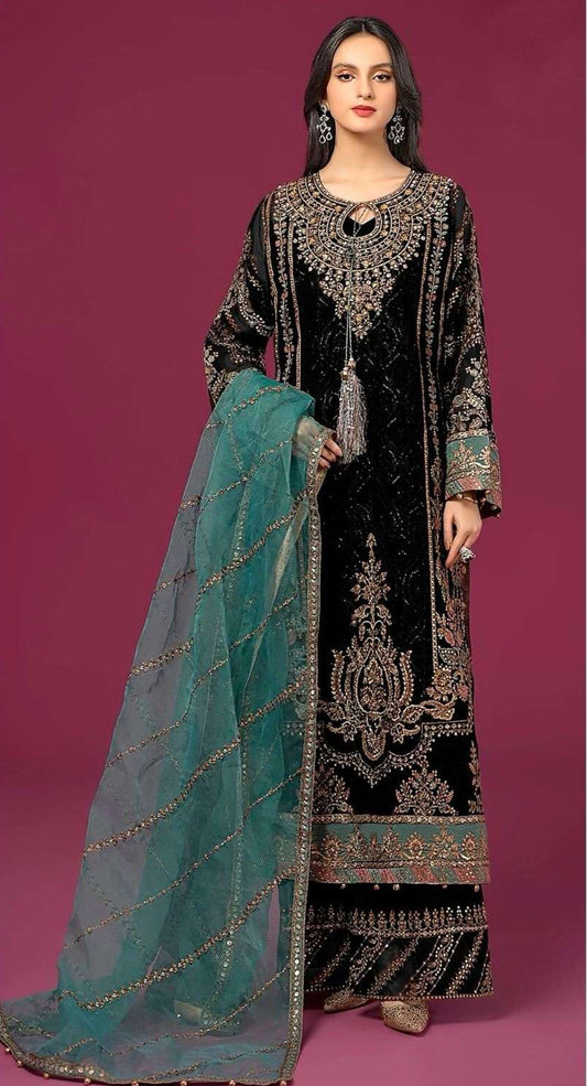 Unstitched Organza Embroidered Suit – Contrast Dupatta | Luxury Wedding Wear