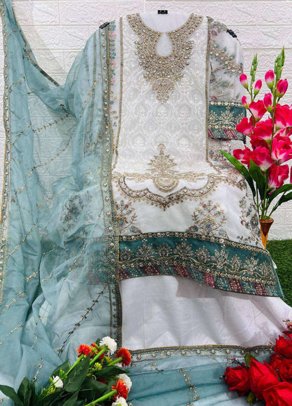 Unstitched Organza Embroidered Suit – Contrast Dupatta | Luxury Wedding Wear
