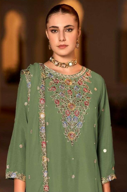 Pure Chinon Embroidered Palazzo Suit – Lightweight & Elegant | Silver Work | Eid 2025 Wear