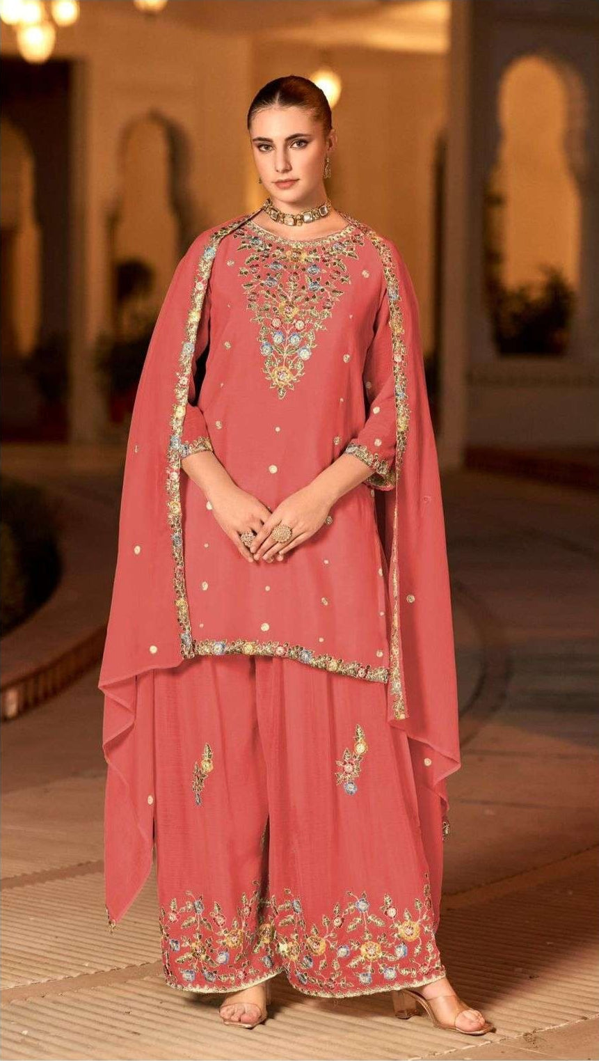 Pure Chinon Embroidered Palazzo Suit – Lightweight & Elegant | Silver Work | Eid 2025 Wear