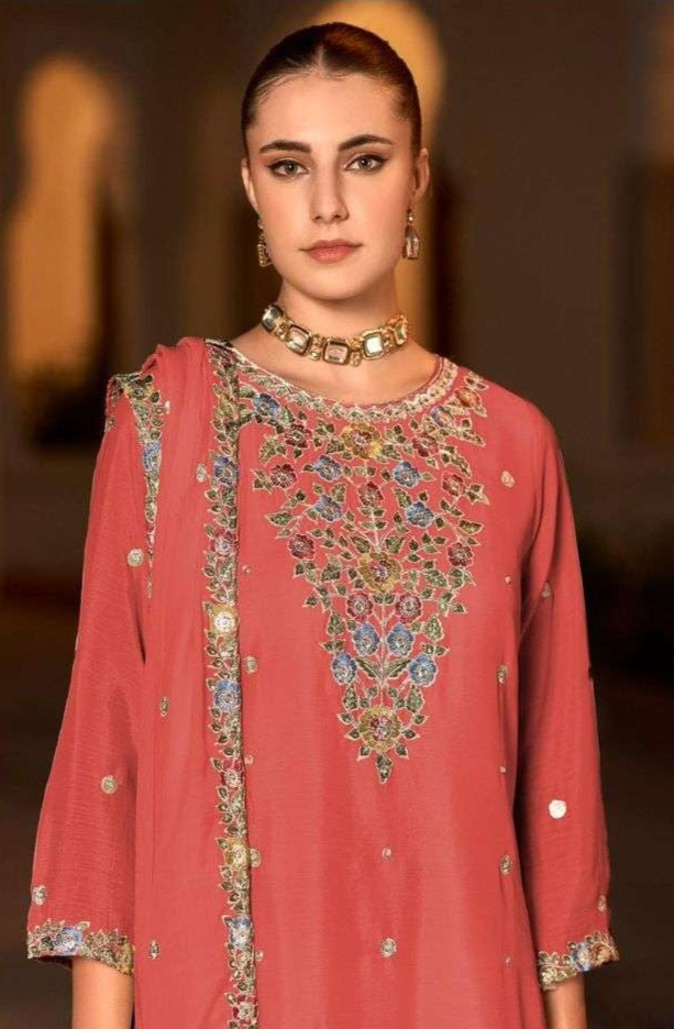 Pure Chinon Embroidered Palazzo Suit – Lightweight & Elegant | Silver Work | Eid 2025 Wear