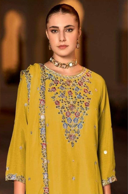 Pure Chinon Embroidered Palazzo Suit – Lightweight & Elegant | Silver Work | Eid 2025 Wear