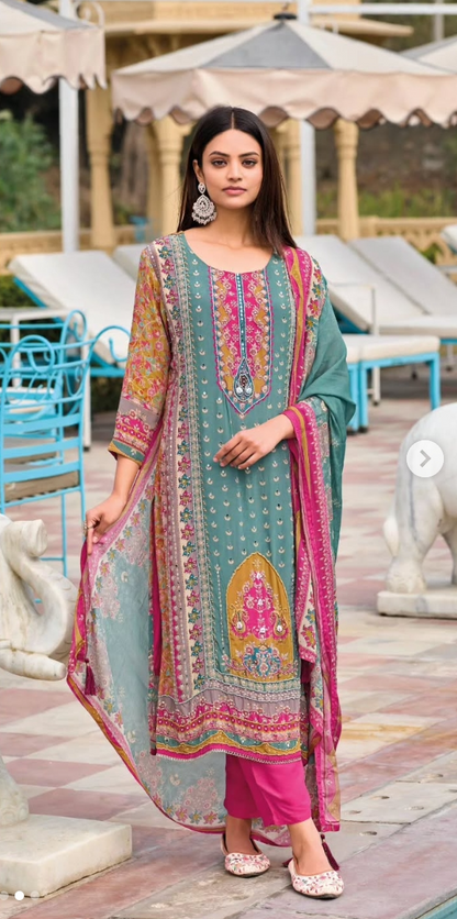 Pure Crepe Embroidered Suit Set