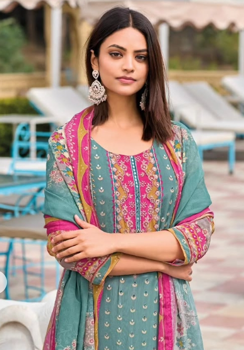 Pure Crepe Embroidered Suit Set