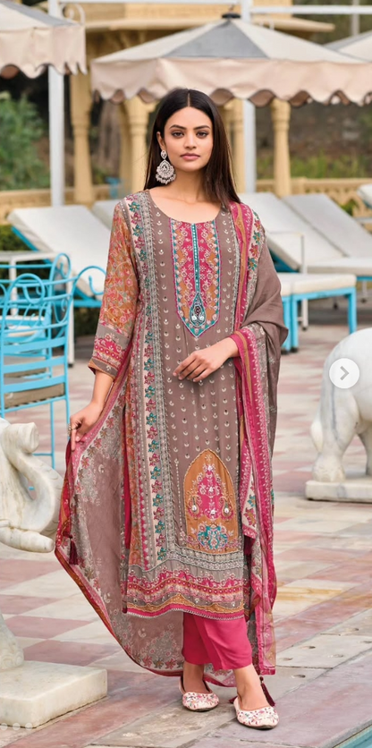 Pure Crepe Embroidered Suit Set