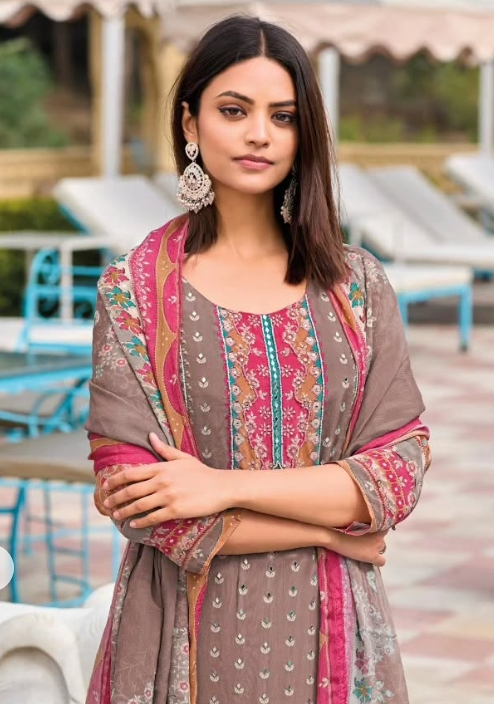 Pure Crepe Embroidered Suit Set