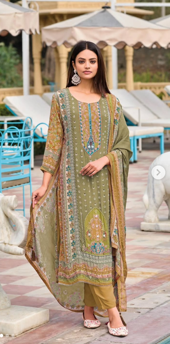 Pure Crepe Embroidered Suit Set