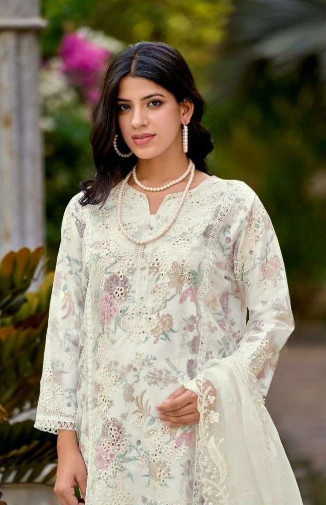 Readymade Organza Embroidered Suit – Floral Satin Inner & Cutwork Dupatta | Luxe Ethnic Wear
