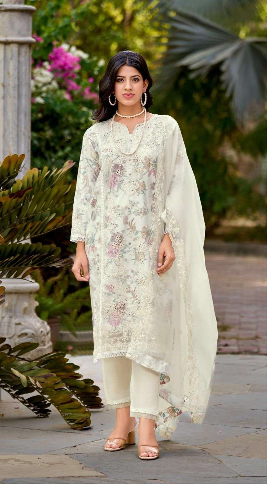 Readymade Organza Embroidered Suit – Floral Satin Inner & Cutwork Dupatta | Luxe Ethnic Wear