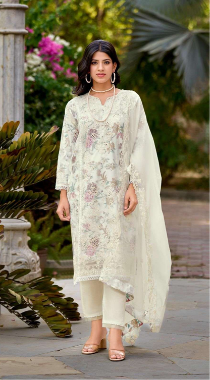 Readymade Organza Embroidered Suit – Floral Satin Inner & Cutwork Dupatta | Luxe Ethnic Wear