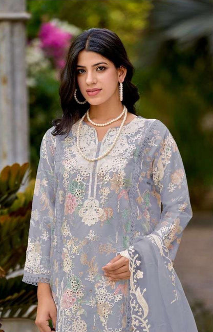Readymade Organza Embroidered Suit – Floral Satin Inner & Cutwork Dupatta | Luxe Ethnic Wear