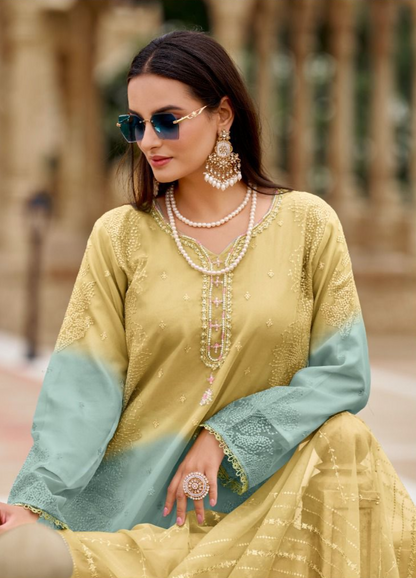 Readymade Ombre Organza Suit – Pearl & Sequin Embroidery | Elegant Festive Wear