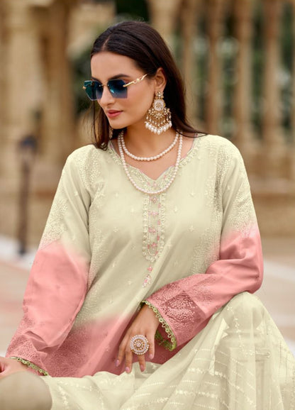 Readymade Ombre Organza Suit – Pearl & Sequin Embroidery | Elegant Festive Wear