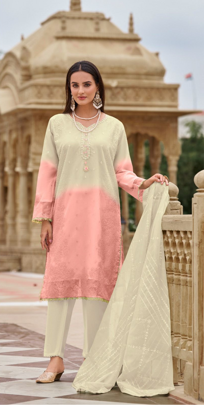 Readymade Ombre Organza Suit – Pearl & Sequin Embroidery | Elegant Festive Wear