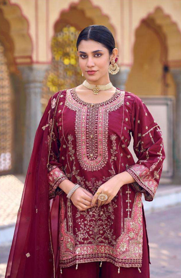 Readymade Silk Gharara Set – Antique Gold Embroidery | Wedding & Festive Wear