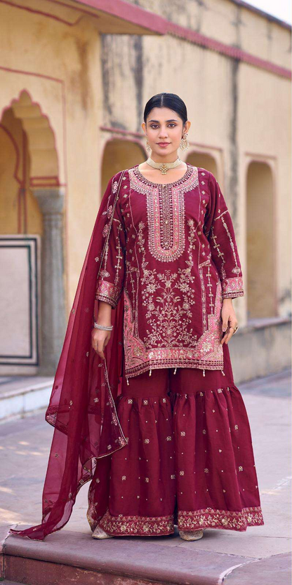 Readymade Silk Gharara Set – Antique Gold Embroidery | Wedding & Festive Wear
