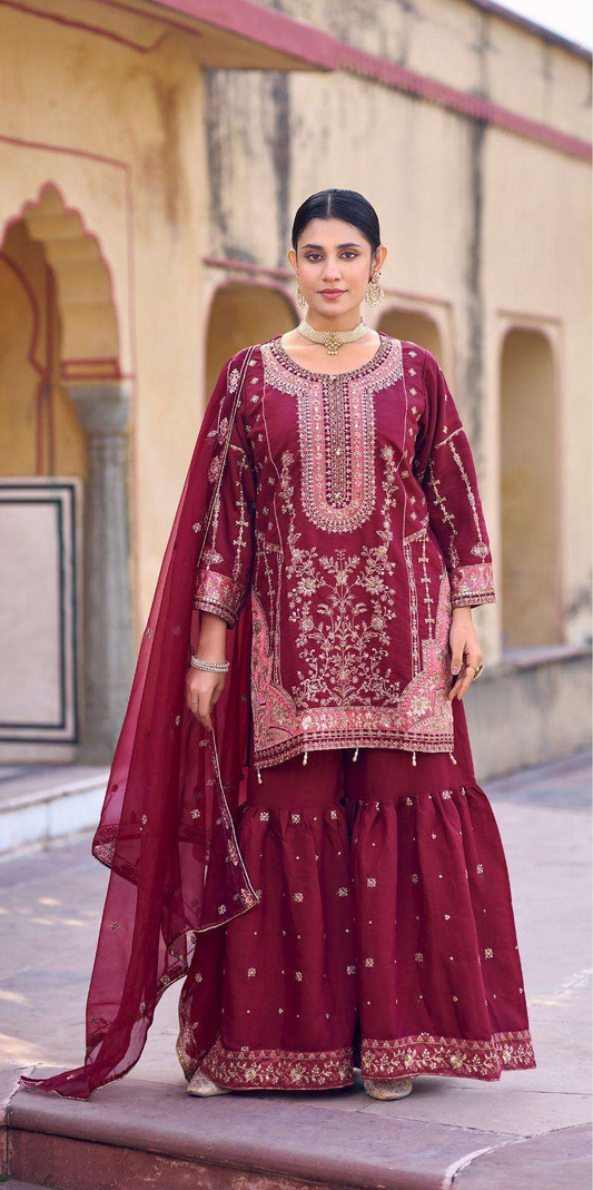 Readymade Silk Gharara Set – Antique Gold Embroidery | Wedding & Festive Wear